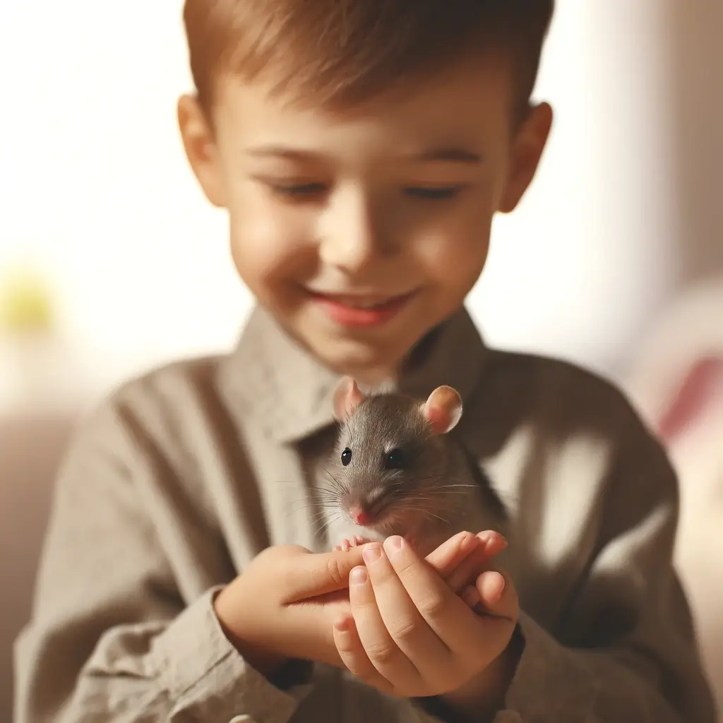 Kind mit Ratten in den Händen